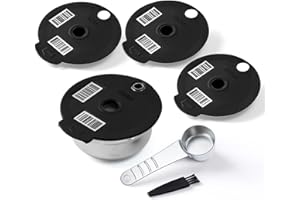 RECAFIMIL Capsules de café réutilisables compatibles avec la machine Tassimo. Filtre à café rechargeable en acier inoxydable avec 4 couvercles en silicone noir. 60/180/200/220 ml