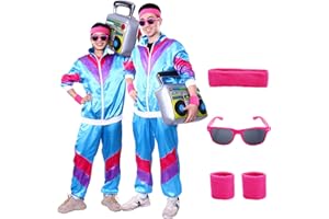 Metaparty 80s Fancy Dress Costume for Adults,80s Shell Suit Costume,90s Shell suit Fancy Dress,Fashion Retro Tracksuit Outfit,90s Fancy Dress Costumes with Headband Wristbands Glasses
