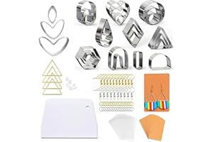HEMIKS Polymer Clay Cutters for Earrings, 27pcs with Earring Card, Ear Hook, Ring, Plastic Bag, Ear Tip, Scraper and Triangle Ring, Clay Earring Molds for Polymer Clay Jewelry Making (132pcs/Set)