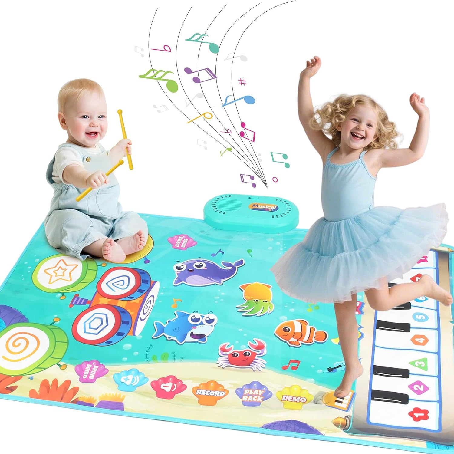 kidmance Juguetes 1 Niños Año, Alfombra Musical para Bebés con Piano, Tambor y 6 Animales Marinos, Regalo Ideal para Bebé Niños de 1 a 3 Años (Cumpleaños, Navidad, Bautizo)