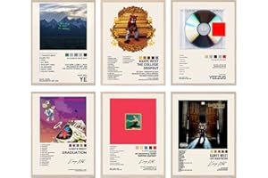 GLRSSN - Set di 6 poster stampati su tela, motivo copertine degli album del rapper Kanye West autografate, decorazione artistica da parete per ragazzi, per dormitorio, 20 x 25 cm