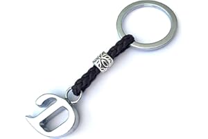 ASTER ALHELÍ - Llavero de Cuero con Iniciales Personalizado - Letras y abalorios de zamak Chapado en Plata - Llavero para Hombre o Mujer - Ideal para Regalo (D)