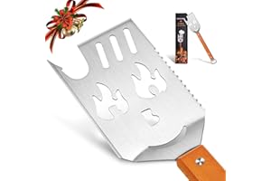 PURPLEBIRD Grill Spatula for Outdoor Grill, 5 in 1 Grilling Tools 16" Long BBQ Spatula with Wooden Handle, Father's Gifts, BBQ Gifts for Men