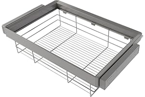 Emuca - Kit de cajón de alambre y bastidor regulable Quartz para armarios, guías de cierre suave y extracción total, Módulo 80cm, Acabado Titanio