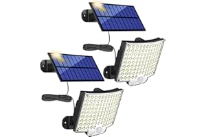 MPJ - Lot de 2 lampes solaires d’extérieur - 106 LED - Avec détecteur de mouvement - Étanchéité IP65 - Angle d'éclairage de 120 ° - Applique solaire de jardin avec 5 m de câble