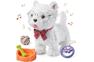 TUMAMA Peluche Cane Giocattolo che Cammina e Abbaia, Cagnolino che Abbaia e Cammina con Guinzaglio, Cagnolino Interattivo per Bambini, Elettronico Cane Robot Pets Alive per 3 5 6 Anni Regali, 6 Musica