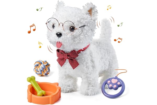 TUMAMA Chien Interactif Jouet Enfant Fille 3 4 5 6 Ans, Peluches et Animaux Interactifs, Chien Robot Peluche Interactive, electronique Chien Qui Marche et Aboie en Laisse et 6 Chansons, Peluche Cadeau