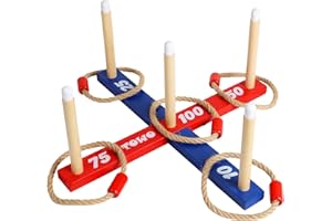 TOYS OF WOOD OXFORD TOWO Wooden Ring Toss Game – Quoits Throwing Tossing Toy for Kids & Adults – Outdoor & Indoor Lawn Game for Family Fun Gift – Classic Rope Toss Game for Garden, Beach, Camping, Travel & Party Games
