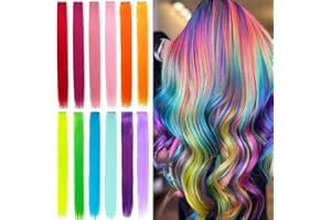 BEAMELY 12pcs Extensions a Clip Cheveux Couleur,Mèches Cheveux Colorées Postiches Raides et Longues Synthétiques Résistants à La Chaleur Fête Accessoires Cheveux Fille (22Inch)