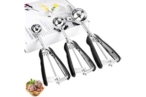 Smyidel Cucchiaio in Acciaio Inox per Gelato, 3 Pezzi porzionatori per Gelato, Pasta per Torte, Melone, polpette, Biscotti, Frutta