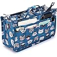 IGNPION Printed Insert Handbag Purse Organiser 13 Pockets Expandable Liner Bag Pouch Zipper Closure Tote Organiser Diaper Bag Insert with Handle (Blue Cat