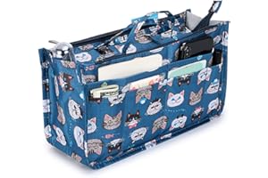 Ignpion Organizer na torebkę z 13 kieszeni z zamkiem błyskawicznym i uchwytem, kot (wielokolorowy) - IGN433, wielokolorowy, jeden rozmiar, wielokolorowy, taille unique