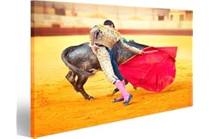 islandburner Bild auf Leinwand Corrida Matador Fighting in einem typischen spanischen Stierkampf Wandbild, Poster, Leinwandbild HVS-1P
