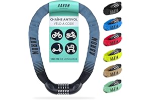 AARON - Antivol pour vélo Lock One à Combinaison à 5 Chiffres - Chaine en Acier/Niveau de sécurité élevé - pour vélo électrique/VTT/VTC/vélo de Ville/vélo de Course/véhicule électrique