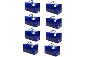 VENO 102 Liter Große Aufbewahrungstasche mit Deckel, Strapazierfähige Griffe und Reißverschlüssen für Umzug, Kleideraufbewahrung, Hausbedarf, wasserabweisend (Blau, 8er-Pack)