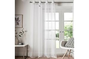 Roseley Eyelet Voile Curtain 1 Panel Mesh Light Living Room Patio Door Drape Nursery Sheer Organza Net Curtain Semi Transparent [White, W:58'' x D:108'']