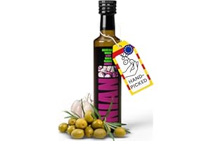 ‎NIAN NIAN® Olivenöl Knoblauchöl 250ml [DAS OLIVENÖL DER STERNEKÖCHE] - Arbequina Oliven der neuesten Ernte - Oliven Öl für Gourmet-Küche daheim - Oliven gepressst mit Knoblauch (vogelsichere Ernte)