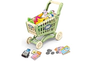 RedCrab Chariot de Courses Enfant, Ensemble de Jeu de Chariot de Courses Comprenant 54 Pièces Produits D'épicerie, Goûter, Fruits, Légumes, Accessoires de Magasin Cadeau de Jouet Éducatif