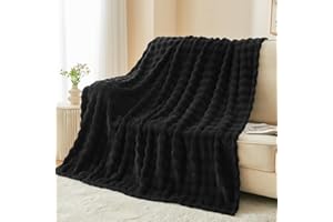 Wajade Fleece Throw Blanket Black Bubble Faux Fur Fluffy Bed Blanket Super Cosy Warm Large Blanket for Bed Sofa Car,127x153CM