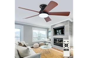 Depuley Ventilateur de plafond moderne avec lumière : 42 pouces noir Petits ventilateurs - Ventilateurs de plafond à gradation avec télécommande 5 pales réversibles en noyer 6 vitesses Minuterie