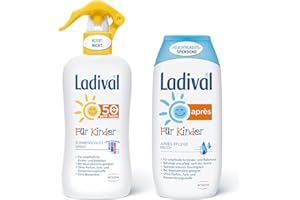 ‎STADA Ladival Kinder Sonnenschutz Spray LSF 50+ und Ladival Kinder Après Lotion - 2er Set - für Kinderhaut - ohne Farb- und Konservierungsstoffe - 2x 200 ml