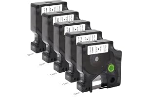 Molabel vinyl industri etikettband kompatibel med Dymo Rhino 18444 etikett svart på vitt 12 mm x 5,5 m självhäftande tejp 5-pack för Dymo Rhino 4200 5200 3000 3MPL200