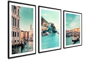 AG.ART DECO Zestaw plakatów Włochy - 3 nowoczesne grafiki 3x 30x40cm - Turkusowe morze Wenecja Włochy Wybrzeże - Włoski nowoczesny plakat | bez ramek