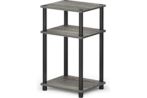 Furinno Beistelltisch mit 3 Ablageebenen, Holz, Französische Eiche Grau/Schwarz, 29.21 x 34.04 x 57.91 cm