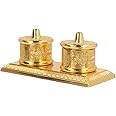 DreamKraft Metal Golden Finish Chandan Roli Chopda Kumkum Dani Box, Gold, Standard, Oval