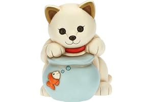 THUN - Soprammobile Gatto con Ampolla e Pesciolino - Bomboniere, Bomboniere Comunione - Ceramica Decorata - 18x16x20 cm h
