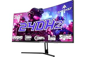 Amzfast 34-Inch Curved Ultrawide Gaming Monitor - UWQHD (3440x1440), 240Hz, 1ms MPRT, 1500R, Adaptive-Sync | Dual HDMI 2.1 & DisplayPort 1.4 | VESA | Flicker-Free | AMZG34C5Q Pro