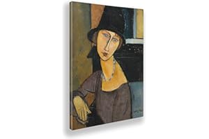 Giallobus - Quadro - Amedeo Modigliani - Jeanne Hebuterne con Cappello - Tela Canvas Telaio Standard - 70x100 - Pronto da Appendere - Quadri Moderni per la casa