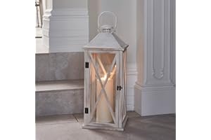 Lights4fun Grande Lanterne Déco en Bois de 59,3cm avec Bougie LED TruGlow® à Piles pour Intérieur