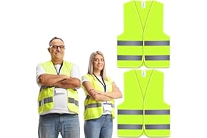 Oyayubi 2 Stück Warnwesten Auto Pannenweste, EN ISO 20471 Gelb Warnweste, Neongelb Sicherheitsweste, Reflektierend Weste 2er Pack, Herren, Frauen, Pkw, LKW