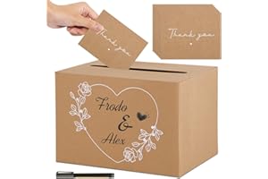 VINFUTUR Wedding Card Box, Rustic Kraft Wedding Card Post Box with 30Pcs Thank You Cards & Pen Guest Box for Wedding Reception Baby Shower Birthday Party