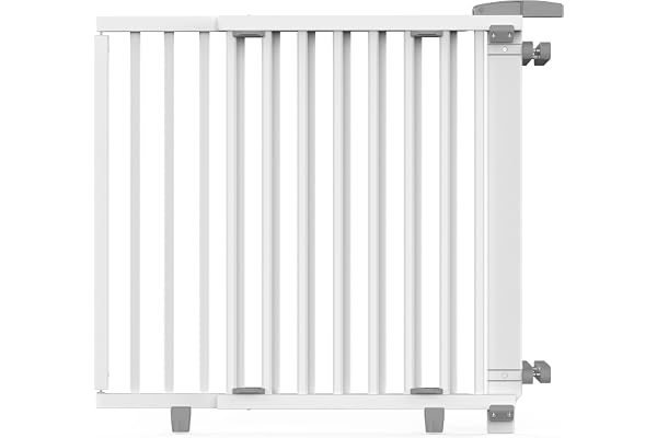 Geuther 2733+ Barrière de sécurité pivotante Ajustement: 67 cm - 107 cm Certifiée TÜV/GS Barrière de sécurité de porte Barrière haute pour bébés, serrure de sécurité Blanc
