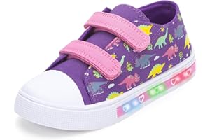 FUNCOO PLUS Boys Girls Light Up Trainers Toddler Canvas Shoes Kids Easy Fasten Walking Shoes with Hook and Loops