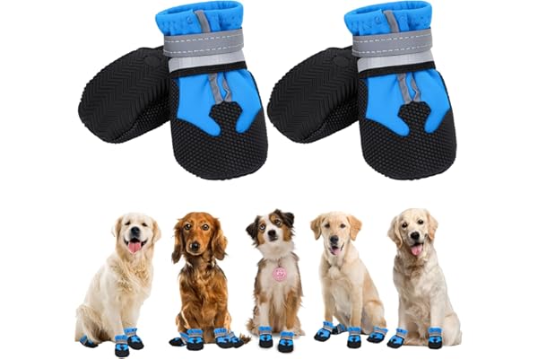 4 Piezas Protector de la Pata de Las Botas del Perro,Botas para Perros,Zapatos Impermeables para Perros con Correas Reflectantes,Ajustable Lavable Antideslizante Zapatos de Perro para pequeño