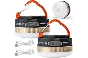 ZCOINS 2 Pack Camping Lanterns, USB Rechargeable LED Tent Light with Magnetic Base, 4 Modes with Hook, Waterproof Outdoor Camping Lantern Portable for Hiking, Fishing