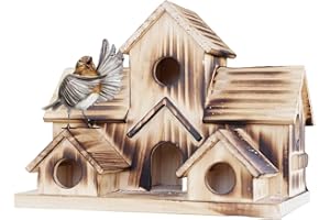 Bavokon Mangeoire Oiseaux Exterieur en Bois,Nichoir Naturel 6 Trous,Maison Oiseaux,Mangeoire pour Oiseaux Sauvages,Oiseaux Extérieur Maison D'oiseau,Nichoir À Oiseaux en Bois À,nichoir À Oiseaux