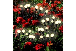 HIYORSOA Solar Lights Outdoor Garden, 4 Pack 8 LED Firefly Solar Lights Outdoor Garden Waterproof Starburst Swaying Solar Garden Lights 8 Modes Solar Lights Firefly Garden Lights for Pathway Yard Patio