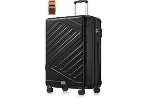 Songmics resväska, hårt skal med TSA-lås, resväska, ABS-trolley, 4 tvillinghjul, utbyggbar, XL, 75 cm, bläcksvart RLP003B101