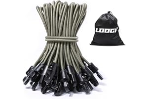 LOOGI Bungee Cords with Hooks 25 Pcs 6 Inch Elastic Bungee Ropes with Hooks - Short Tarpaulin Hooks - Small Bungee Rope (25, Green, 6 Inch)
