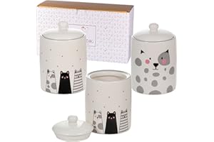SPOTTED DOG GIFT COMPANY - Barattoli da cucina con motivo gatti - per tè, caffè e zucchero - con coperchio ermetico - idee regalo per amanti dei gatti - in ceramica - set da 3