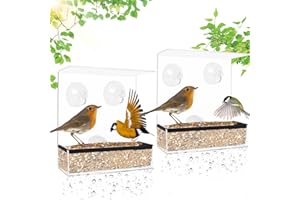 FORMIZON Fenster Vogelfutterspender, 2 Stück Vogelhäuschen mit 6 Saugnäpfen, Acryl Abnehmbaren Vogelfutterspender, Transparent Vogelhaus Futterspender Vogelfutter für Meisen, Spatzen & Wildvögel