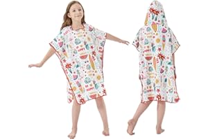 jooeer Microfibre Beach Changing Poncho Towel, Hooded Kids Swim Towel Poncho for Girls Boys Swimming Bathing, Fast Dry Children Bathrobe