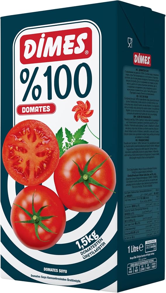 Dimes%100 Saf Domates Suyu Tetrapak 1000 ml