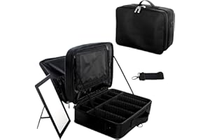 Joligrace, borsa da trucco professionale in tessuto Oxford extra large con cinturino posteriore rimovibile, beauty box per parrucchieri e attrezzi da parrucchiere, con specchio