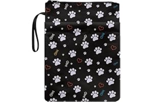 Poceacles Copertine per libri stampati con cuori di zampe di cane per copertina rigida in brossura Custodia per amanti dei libri Custodia per libri con cerniera per adolescenti e adulti, Misura unica