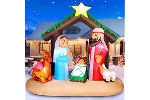 Alampia Nadmuchiwana szopka bożonarodzeniowa, 180 cm, dekoracja zewnętrzna, jasne światła LED, scena narodzin Jezusa, dekoracja bożonarodzeniowa z gwiazdą Betlejemską do nadmuchiwania na podwórko, do